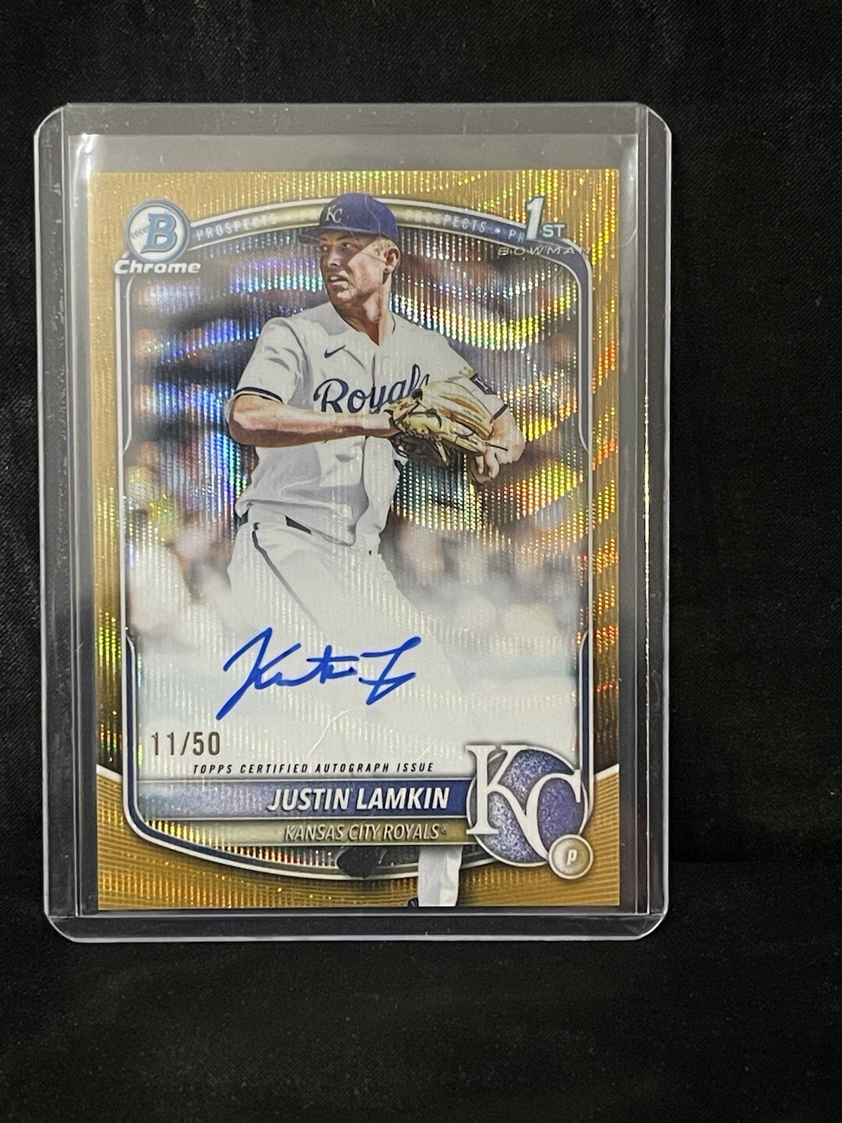 Justin Lamkin 2025 Bowman Draft Chrome Gold Wave Refractor Auto 11/50