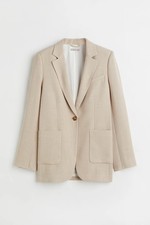 NEW H M Tan One Button Preppy Minimalist Sleek Classic Blazer Size Small