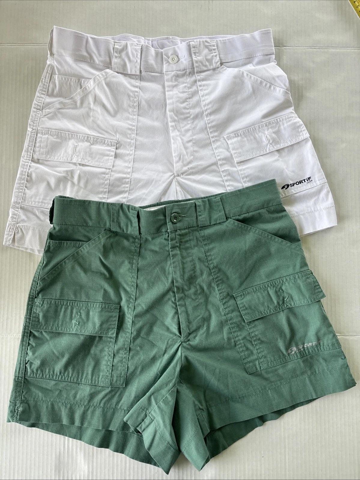 Men’s Vintage SPORTIF USA Cargo Shorts Sz 32 Lot White Green Boating Hiking Golf