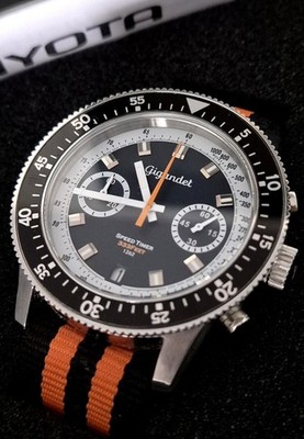 Orig Gigandet VINTAGE look Herrenarmbanduhr Chronograph Edelstahl ORANGE BOX Top