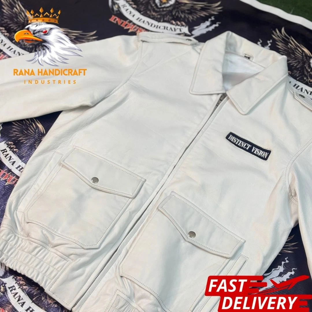 MEN'S DISTINCT VISION PATCH WHITE ORIGNAL WINTERS LEATHER JACKET