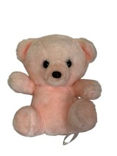 VTG Pink Teddy Bear 1980  s Welcome Industrial Co Rattle Inside Flocked Nose 8  