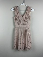 As You Wish Women Short Dress Sleeveless  Nude Color W/ Silver Imprints Size XS