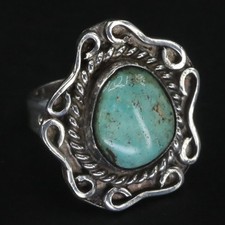 VTG Sterling Silver - NAVAJO Braided Turquoise Filigree Ring Size 6 - 10g
