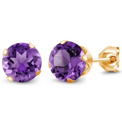 2.40 Ct Round 7mm Purple Amethyst 18K Yellow Gold Plated Silver Stud Earrings