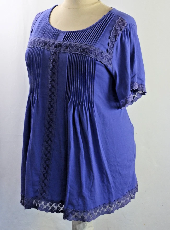 NUEVO Woman Within Dk. Top Babydoll Pintucks azul talla grande 2X mezcla de algodón encaje Foto 2 de 4