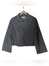 Mango Linen Blend Cropped Blazer Size M Gray Box Minimalist Pockets Office
