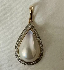 Vintage Bellari 14k Gold Mabe Pearl Diamond Necklace Pendant 4.62 Grams 23.05 Ct