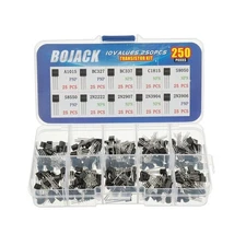 BOJACK 10 Values 250 Pcs A1015 BC327 BC337 C1815 S8050 S8550 2N2222 2N2907 2N...