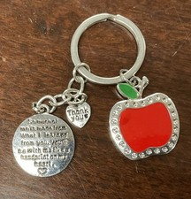 THANK YOU TEACHER SILVER TONE KEYCHAIN RED APPLE-  So Much of me is made from  .