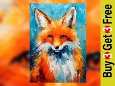 Vibrant Fox, Impasto Oil Painting Print 5"x7" on Matte Paper