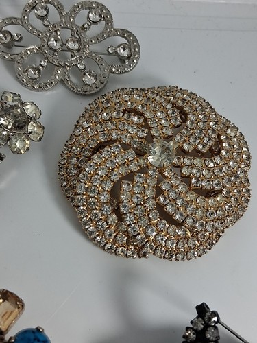 Estate Vintage Brooches Brooch Lot Of 5 Citrine Clear Glass Prong Set - Picture 11 of 17