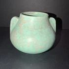 Vintage 1930s BRUSH MCCOY Vase Vellum Fawn Mottled GREEN Antique Vase Handles 6”
