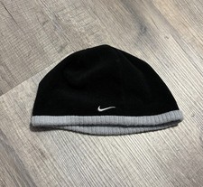 VTG 90 s Y2K Nike Black Grey Fleece Ski Beanie Hat Youth One Size