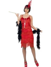 Shimmy Flapper Costume Beaded Dress Adult: Red Small