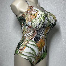 Lise Charmel Size 10E Floral Zebra One Piece Wired Tropical Swimsuit France