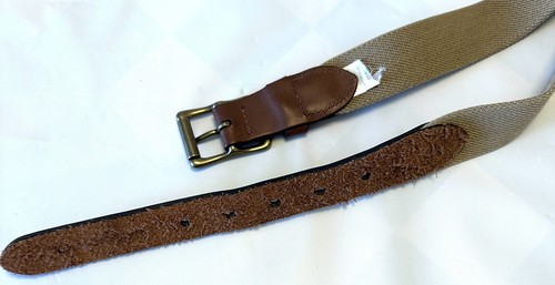 Cinturón vintage Lands' End para hombre talla 42 bronceado surcingle ribete de cuero elástico hecho en EE. UU. - Imagen 6 de 12