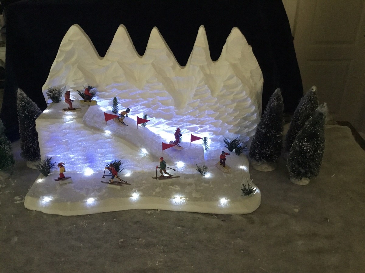 christmas village display Illuminated Ski Slope Scene For