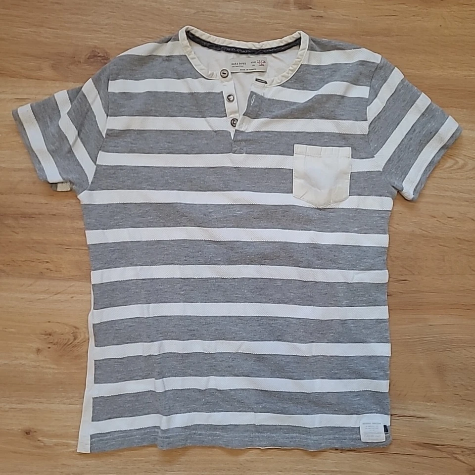 Zara Boys T-Shirt Größe 13 / 14 164 grau - beige gestreift - Bild 1 von 1