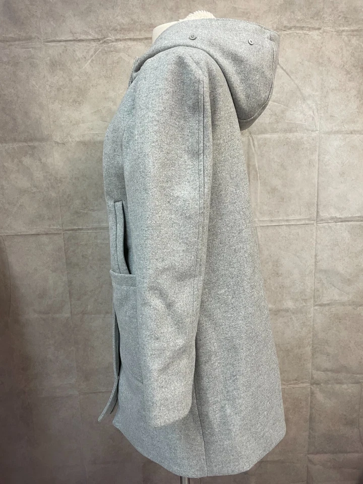 Abrigo Nine West para mujer gris lana manga larga con capucha frontal a presión talla L Foto 2 de 4