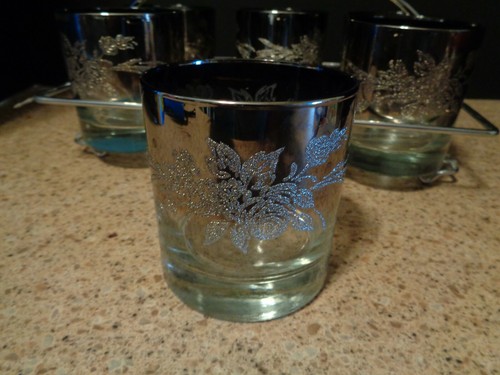 VINTAGE Set 6 Glass Dorothy Thorpe tumblers silver texture embossed with Carrier - Picture 2 of 6