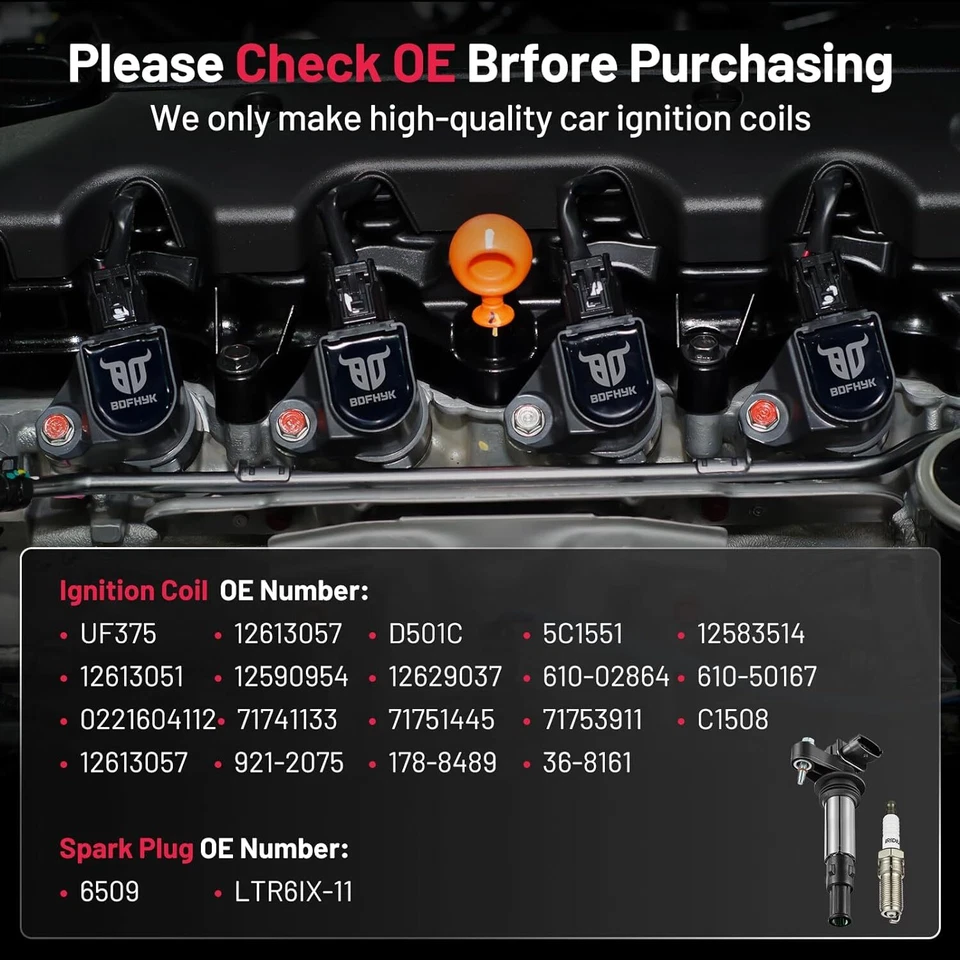 6 Ignition Coils Pack UF375 and Spark Plug For 2004-2009 Cadillac CTS 3.6L V6 - Image 4 of 4