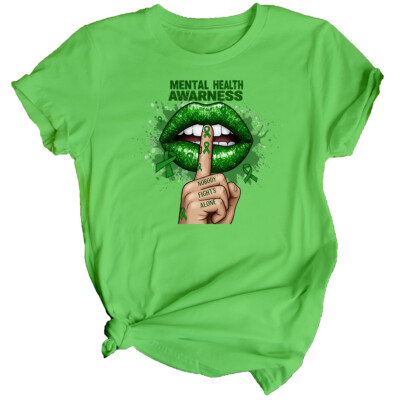 Damen-T-Shirt Lippen Bewusstsein für psychische Gesundheit Oberteil Angst emotionales Wellness #MHA