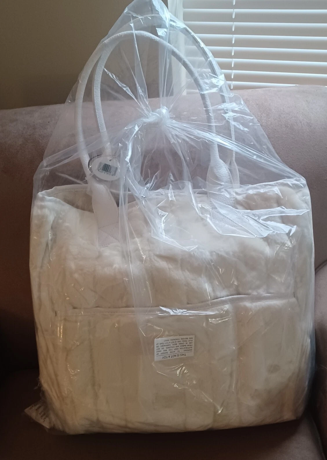 NEW Bearington Baby Collection Creme De La Cream Bag Diaper Bag Faux Fur 16"