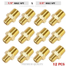 Brass Fitting Reducing Hex Nipple NPT 1/8" Male x 3/8" Male Fuel,Oil,Gas( 12 PC)
