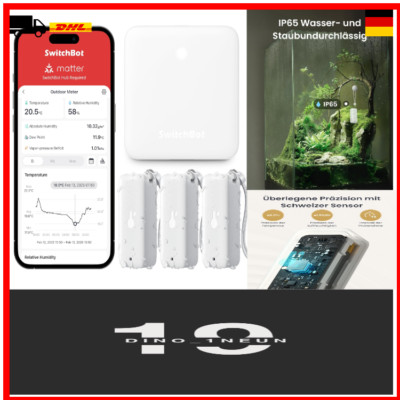 SwitchBot WLAN-Hygrometer & Thermometer: Indoor/Outdoor 3-Pak, IP65-Wasserfest