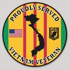 4 Inch Non-Reflective Round Proudly Served Vietnam Veteran Sticker