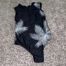 Size small women's swim suit zipper back white soft leaves