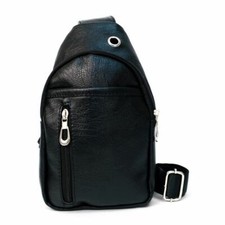 Small Black Polyurethane Split Leather Crossbody Sling Bag Adjustable Strap
