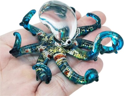 2 ''L Blue Glitter Octopus Glass Squid Miniature Sealife Aquarium Animal Figurine