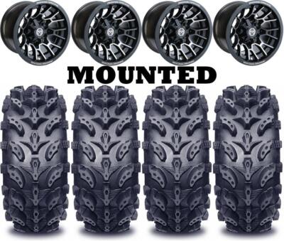 Kit 4 Interco Swamp Lite Tires 28x9-14 on Moose 24X Black Wheels CAN