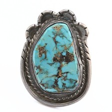 Handsome Sterling Silver Navajo Green Turquoise Ring Sz 7