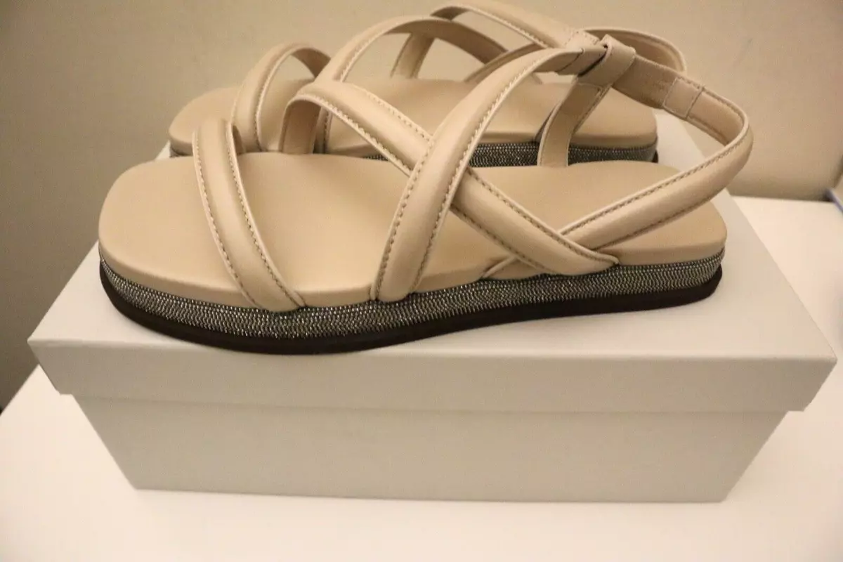 Brunello Cucinelli Monili Shoes Slingback Sandals Beige Leather