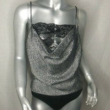 Wayf Bodysuit Cowl Neck Black White tic tac Upper Lace Size Small
