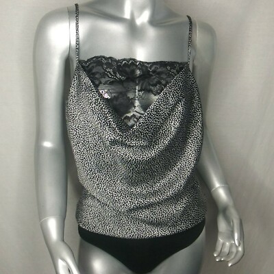 Wayf Bodysuit Cowl Neck Black White tic tac  Upper Lace Size Small
