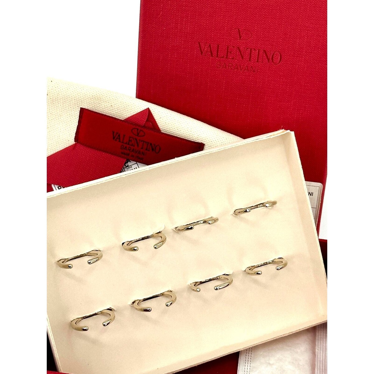 VALENTINO GARAVANI 8-Piece Goldtone Live Life Ring Set New