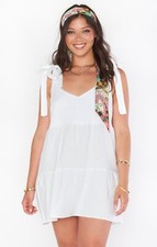 Show Me Your Mumu Emme Tie Dress Mini White Linen Blend Pockets Women's Size S