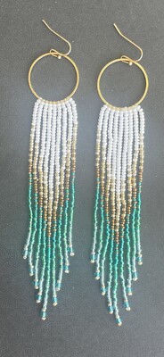 Boho Native Style Multicolor Seed Bead Beaded Earrings Fringe Tassel Hoop Long