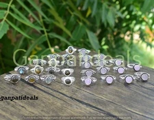 Labradorite & Rose Quartz Gemstone Rings Wholesale Lot 925 Silver Plated Jewelry