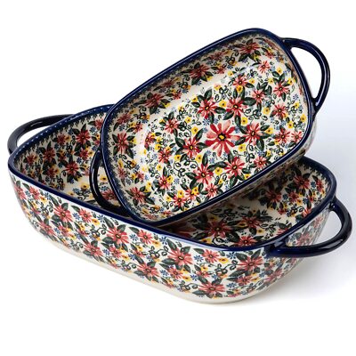 Baking Dish Ceramic Baking Pan Blue Casserole Dish Rectangular Baking Set 2pc...