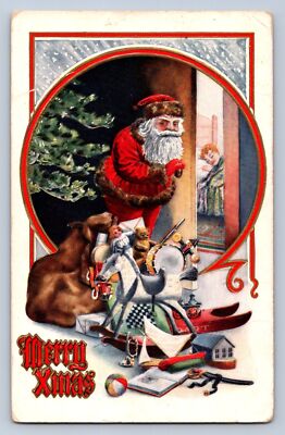 J99/ Santa Claus Christmas Postcard c1910 Toys Sleeping Child 395