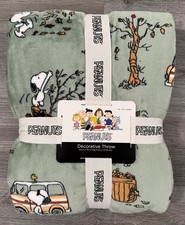 Snoopy Fall Throw Blanket Playing In Leaves 60" x 70" Green
