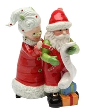 Mrs Claus and Santa Checking List Twice Christmas Holiday Salt and Pepper Set