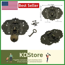 Antique Brass Hasp Lock Set with Key & Screws for Jewelry, Wooden & Gift Boxes