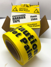 Yellow & Black 'Caution Wet Paint' Professional Barrier Tape 75mm x 250m