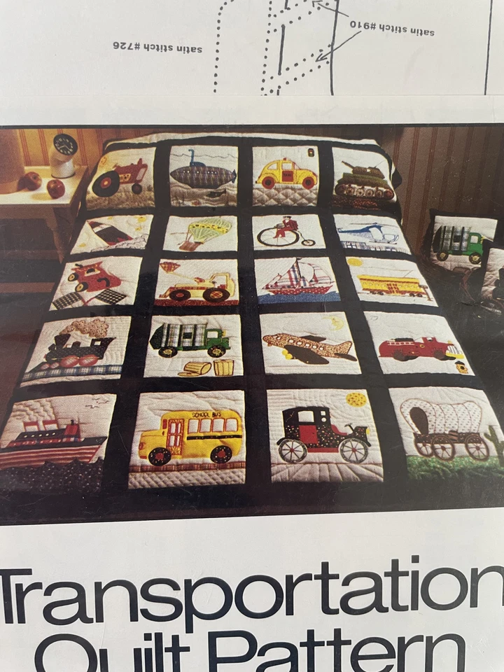 NEW Vintage Transportation Quilt Pattern Block Appliqué Bus Train Tractor Plane - Image 2 of 4